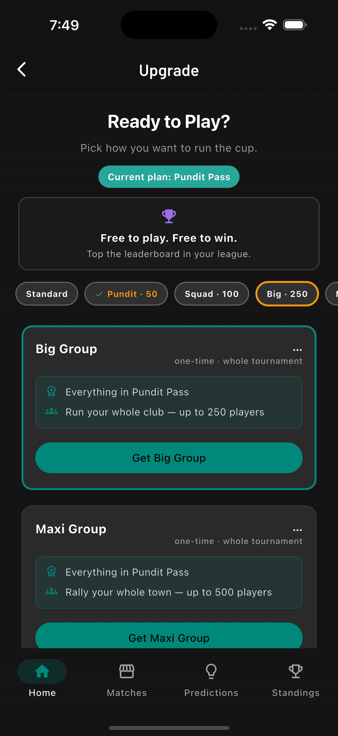 Big Group selected on the BallDuty Football '26 upgrade screen