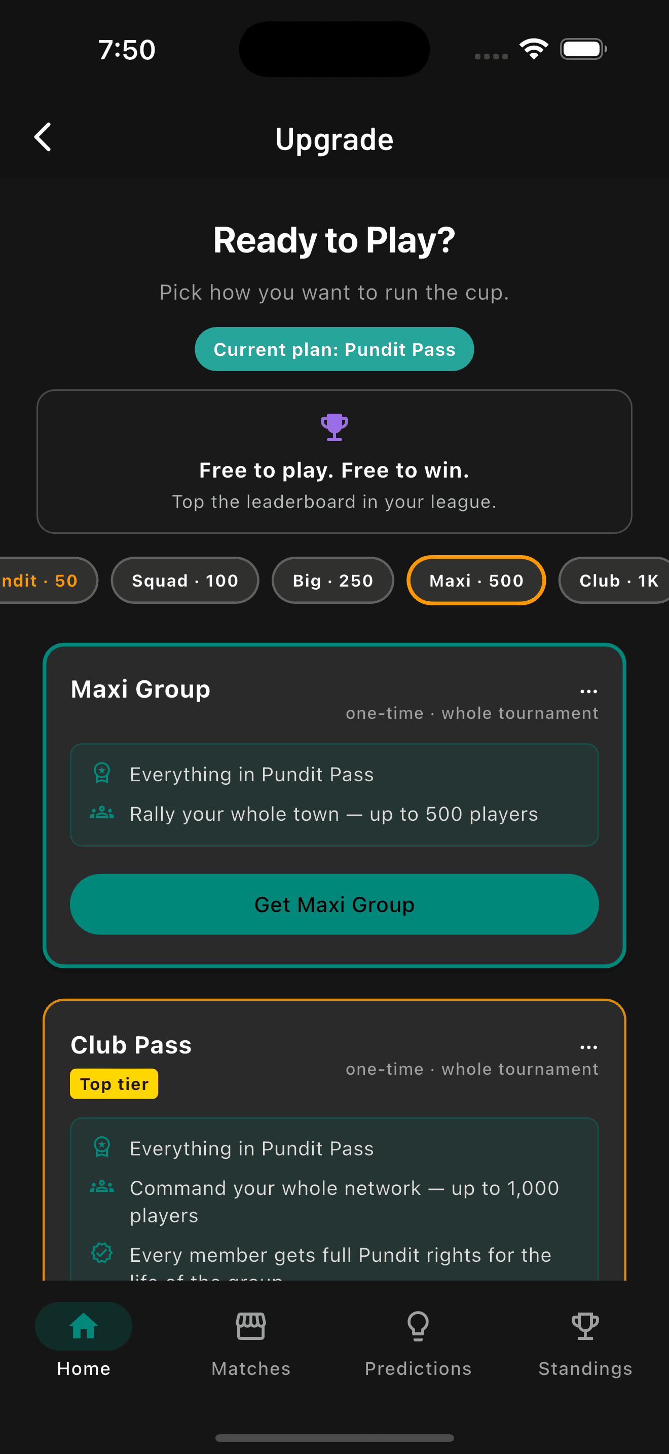 Maxi Group selected on the BallDuty Football '26 upgrade screen